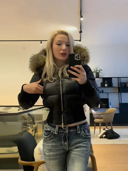 Slim Fit Women's Autumn and Winter Title Seamed Cotton Jacket Faux Fur Collar Long Sleeve Jacket Detachable 2025 New Jacket